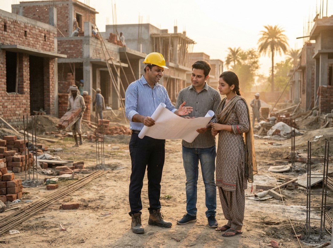 Alok Kumar Srivastava at a construction site in Prayagraj